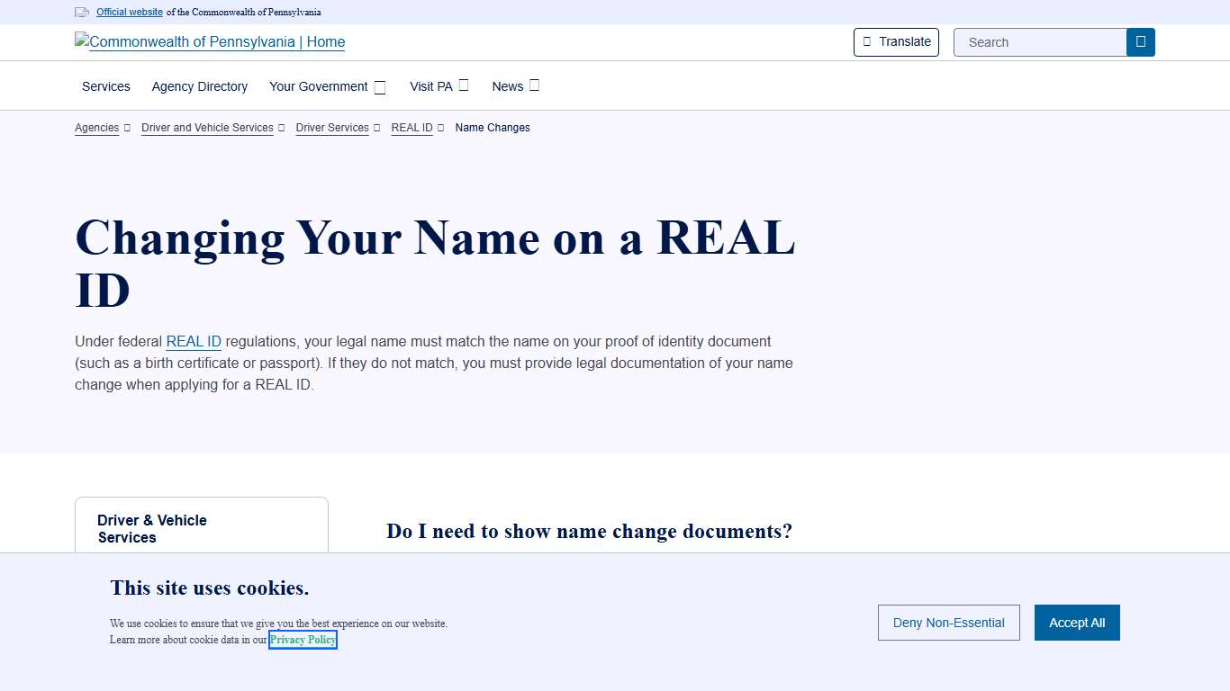 Changing Your Name on a REAL ID Driver and Vehicle Services Commonwealth of Pennsylvania