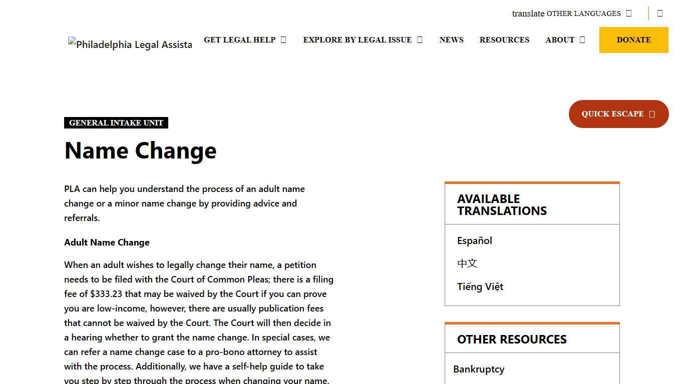 Name Change Philadelphia Legal Assistance